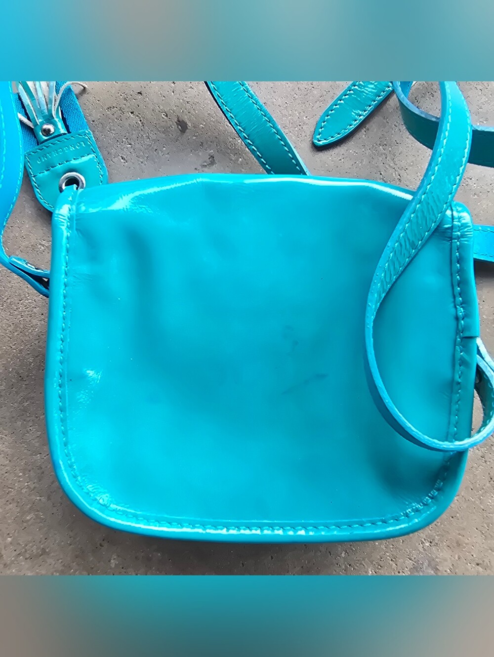 Vintage Longchamp Crossbody Bag Teal Buckle Patent Leather Bag - Picture 5 of 7